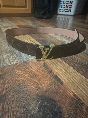 Louis Vuitton Brown Monogram Belt with Gold LV Buckle